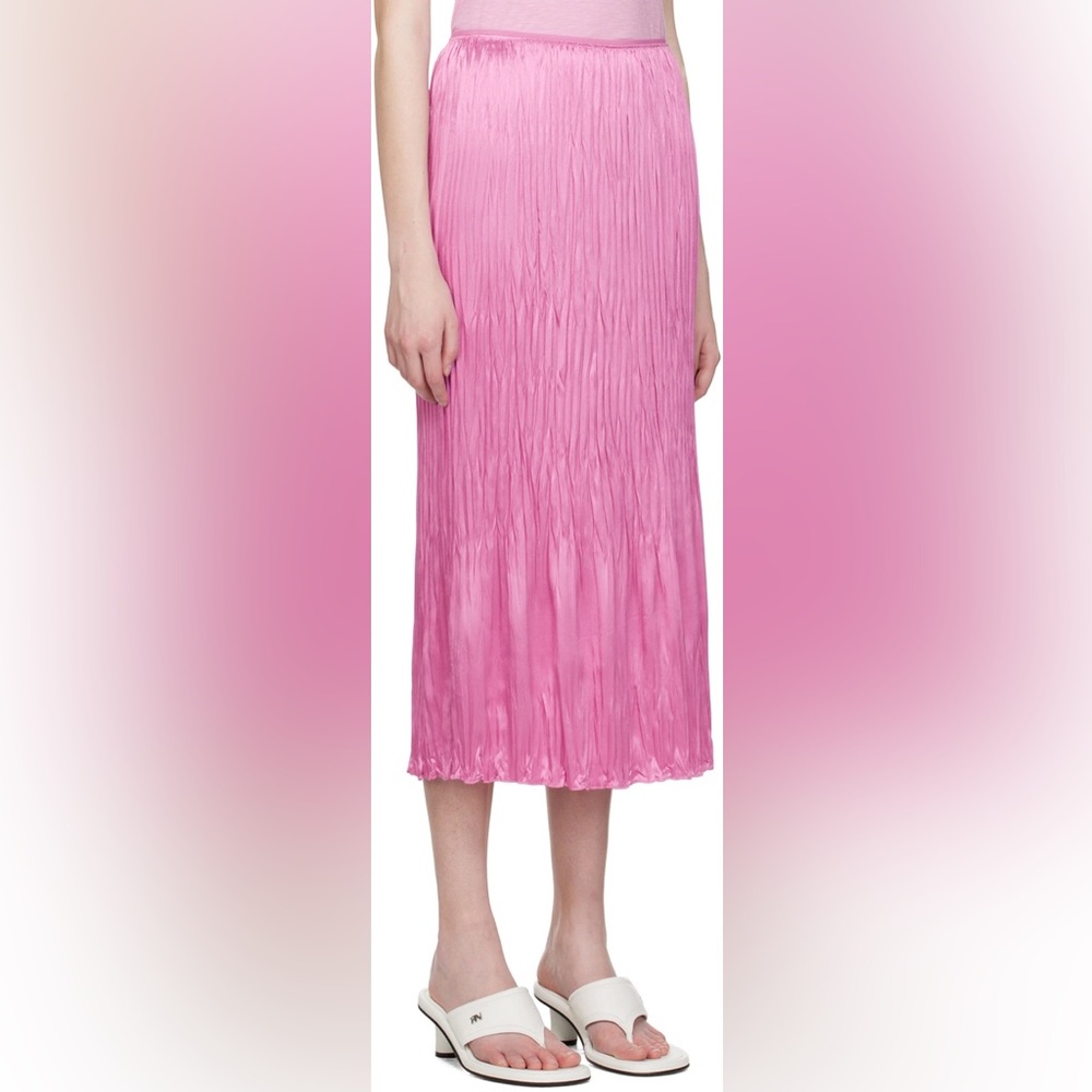 LIKE NEW VINCE Pink Crinkled Column Midi Skirt in Rosea